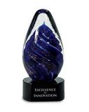 Custom Blue Oval Swirl Art Glass Award (6 3/4