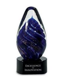 Custom Blue Oval Swirl Art Glass Award (6 3/4")