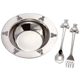 Custom Silver Plated Bear 3 Piece Baby Feeding Set (Bowl/ Fork/ Spoon)