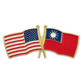 Blank World Flag - Usa & Taiwan Lapel Pin, 1 1/8" W X 1/2" H