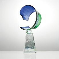 Custom Azure Meridian Art Glass Award, 15 1/2" H