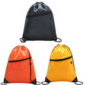 Custom Sport Drawstring Backpack Bag With Front Zipped Pocket, 17" L x 13 3/8" W