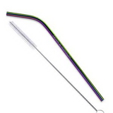 Custom Bent Black Blue Rainbow Stainless Steel Straw, qty 1, 9.5