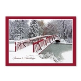 Custom Snow Covered Bridge Holiday Greeting Card, 7.875