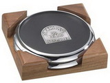 Custom 2 Round Solid Chrome Coasters with Solid Walnut Wood Holder