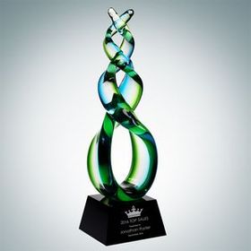 Custom Art Glass Green Double Helix Award, 11 3/4" H x 3 1/2" W x 3 1/2" D