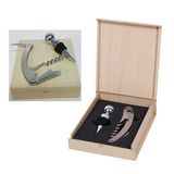 Custom Budget Wine Opener And Stopper Set In Light Wood Colored Case, 4 1/2