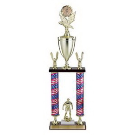 Custom Double Column Stars & Stripes Trophy w/Cup & Eagle Trims (28 1/2")