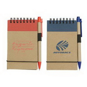 Custom Mini Recycled Spiral Notebook w/Matching Colored Pen, Ballpoint Pen, 3.5" L x 5.5" W