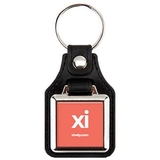 Custom Square Metal Printed Silver Tone Key Tags with Leather Back, 1.50