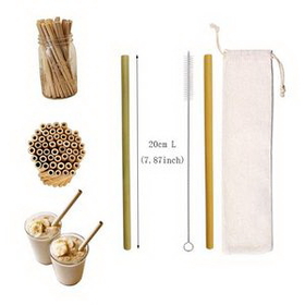 Custom Reusable Bamboo Drinking Straw W/ Cotton Pouch, 7 1/2" L x 1/3" Diameter x 1/5" Diameter