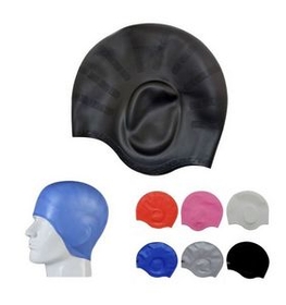 Custom Silicone Swim Caps w/Ear Pouches for Long Hair, 8.9" L x 8.9" W