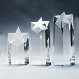 Custom Crystal Star Pillar Award (sand blasted ), 3 1/2
