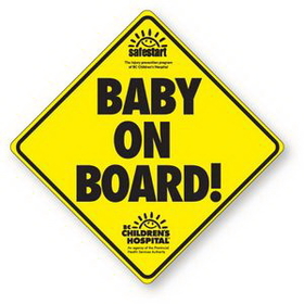 Baby on Board Sign .008 Vinyl, Static Face, Custom shape (24 sq/in), printed 1 spot color on White, 0.008" Thick