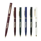 Custom Matte Plastic Twist Pen with Flared Top and Gold Trim