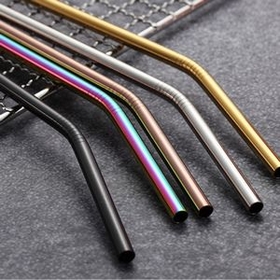 Custom Colorful Bent Metal Straws, 8.5 Inch Length, 0.25 Inch Diameter, 215*6 MM, 0.25" Diameter x 10.5" H