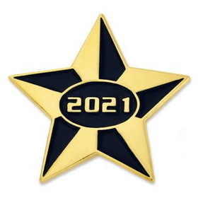 Blank 2021 Blue and Gold Star Pin, 1" W x 1" H