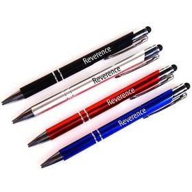 Custom Blue Ink Metal Pen with Stylus, 5 1/2" L x 3/8" Diameter