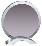 Blank Beveled Edge Glass Circle in a Brushed Aluminum Metal Base (7 1/2