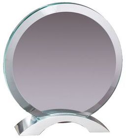 Blank Beveled Edge Glass Circle in a Brushed Aluminum Metal Base (7 1/2"x8")