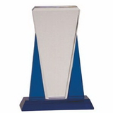 Custom Blue / Clear Wedge Optic Crystal Award (LARGE) - SANDBLASTED