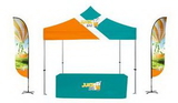 Custom Canopy Kit - Deluxe 10'x10' Hex Frame + Canopy + 2 Piece 12' Convex Flag + Base + 6' Table Cover