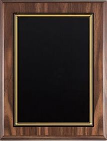 Blank Walnut Finish Plaque w/ Engraving Plate & Narrow Gold Border (9"x12")