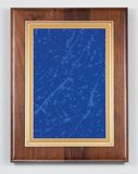Blank American Walnut Plaque w/ Blue Marble Plate & Gold Border (8