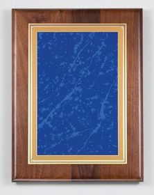 Blank American Walnut Plaque w/ Blue Marble Plate & Gold Border (8"x10 1/2")