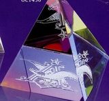 Custom Large Optical Crystal Rainbow Colored Pyramid Paperweight, 2 3/4