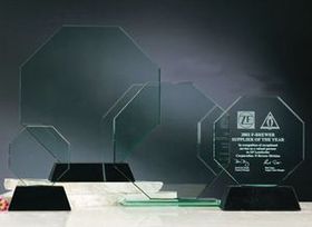 Custom Jade Glass Octagonal Award w/ Marble Base (4")
