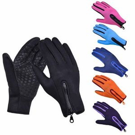Custom Outdoor Sport Screen Touch Velvet Fabric Gloves With Zippers, 9 4/5" L x 4 1/10" W