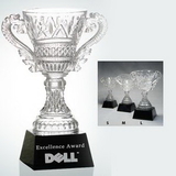 Custom Crystal Trophy Cup (L) with sandblast engraving-Deep Etch Engraving., 8.875