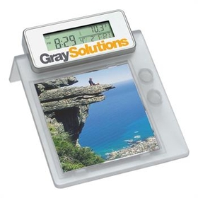 Custom Multifunction Desktop Photo Frame with Pen Holder and LCD Al, 4.12" L x 5.12" W x 2.5" W
