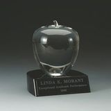 Custom Optical Cut Crystal Apple Award w/Black Crystal Base, 4