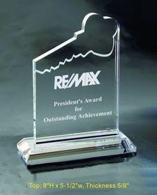 Custom Key Awards optical crystal award trophy., 8" L x 5.5" W x 0.625" H