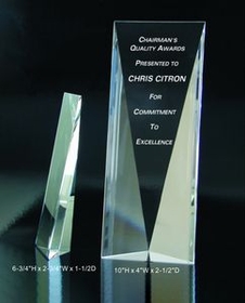 Custom Panel Awards optical crystal award trophy., 6.75" L x 2.75" W x 1.5" H