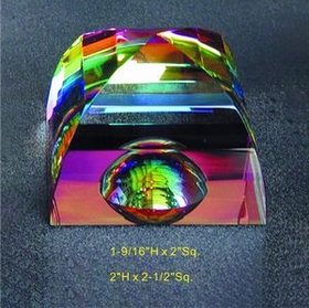 Custom Rainbow Mystic Pyramid w dome optical crystal award trophy., 1.5625" L x 2" Diameter