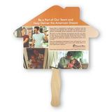 Custom Thrifty Fan - House Shape Full Color Paper Hand Fan Single - Wood Handle