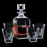 Custom Chesswood Decanter and 4 On The Rocks Glasses