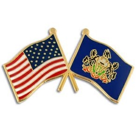 Blank Pennsylvania & Usa Crossed Flag Pin, 1 1/8" W