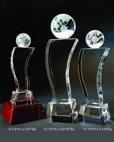 Custom Globe Tower Optical Crystal Award Trophy., 9.5" L x 2.75" Diameter