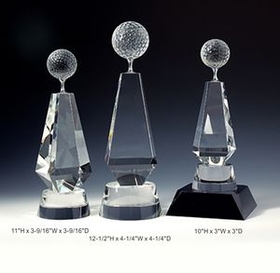 Custom Golf Optical Crystal Award Trophy., 11" L x 3.5625" W x 3.5625" H