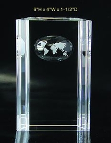 Custom Groove Atlas Optical Crystal Award Trophy., 6" L x 4" W x 1.5" H