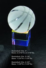 Custom Basketball w Rainbow Base Optical Crystal Award Trophy., 4" Diameter