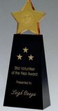 Custom Large Golden Star Crystal Award w/ Black Base, 3 1/2
