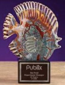 Custom Cracked Color Glass Fish Award (6"x5.5")