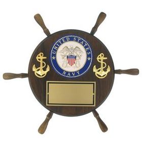 Custom Genuine Walnut U.S. Navy Ship Wheel Plaque w/4" Insert