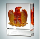 Custom Amber Majestic Eagle Optical Crystal Pate De Verre Award, 6 7/8