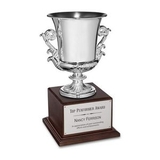Custom Silver-Plated Award Cup w/ Walnut Wood Base (14 1/4